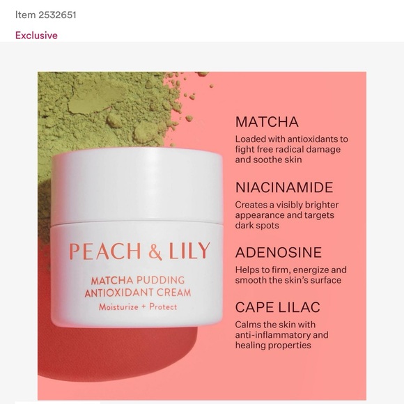 Peach & Lily Other - Peach & Lili Matcha Pudding Antioxidant Cream. size: .84oz